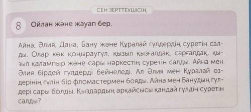 СЕН ЗЕРТТЕУШІСІҢ 8 Ойлан және жауап бер.Айна, Әлия, Дана, Бану және Құралай гүлдердің суретін сал-ды