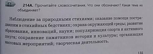 214Б. Распределите приведенные словосочетания, описывающие содержание волонтерской деятельности, по