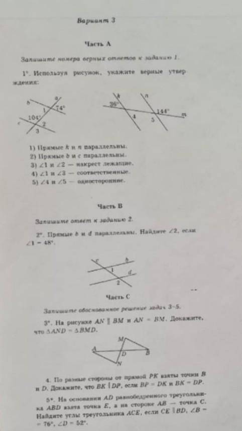 Решите вариант по геометрии. 7 класс. ​