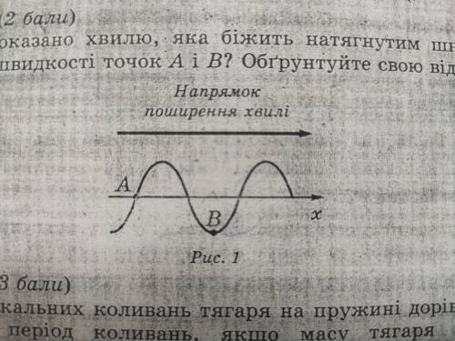 На рис. 1 показано волну, которая бежит натянутым шнуром. Как направлены скорости точек А и В? Обосн