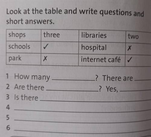 LANGUAGE FOCUS I Is there ...?, Are there ...?3 Look at the table and write questions andshort answe