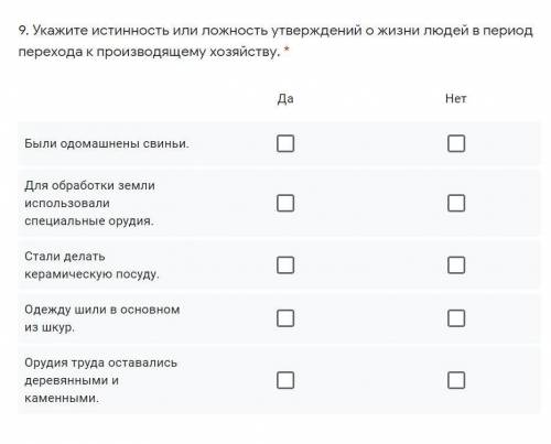 9. Укажите истинность или ложность утверждений о жизни людей в период перехода к производящему хозяй