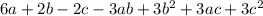 6a + 2b - 2c - 3ab + 3b ^{2} + 3ac + 3c^{2}