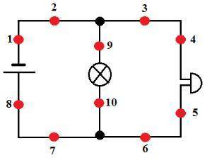 Укажи, в каком направлении течёт ток в точке 9. Вверх. Вниз. Налево. Не течёт. Направо.