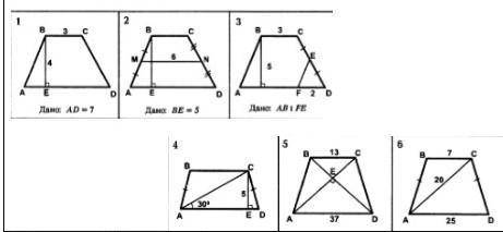 Найдите площадь трапеции ABCD решить нужно 3,4,5,6. заранее больше нету.​