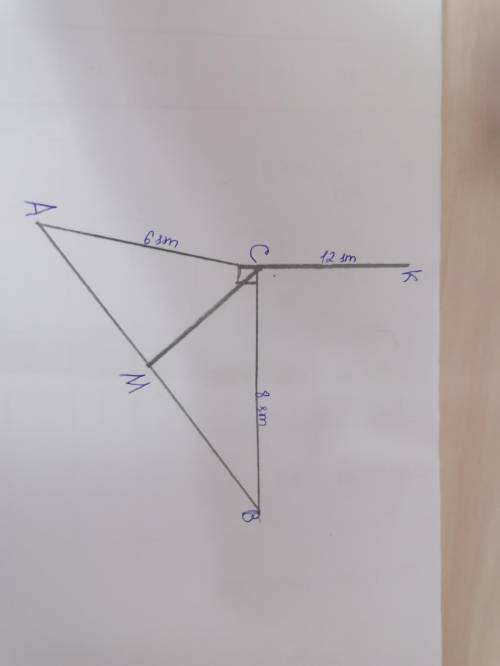 C=90° AC=6 sm BC=8 sm CM =медиана CK=12 sm