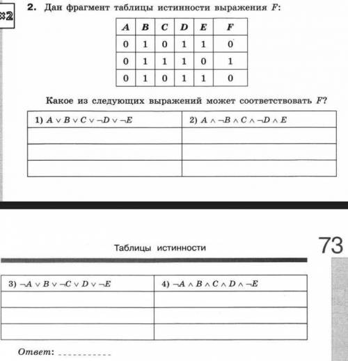 Дан фрагмент таблицы истинности выражения F Какое из следующих выражений может соответствовать F