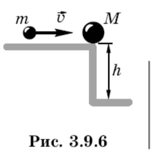 Пуля массой m=10г со скоростью v=100м/с попадает в тело массой M=1,99кг и застревает в нем (рис. 3.9