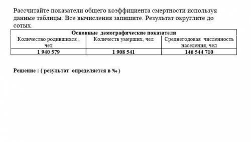 Рассчитайте показатели общего коэффициента смертности используя данные таблицы. Все вычисления запиш