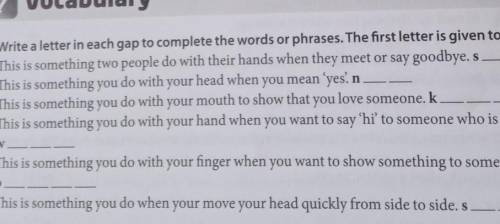 Vocabulary 1 Write a letter in each gap to complete the words or phrases. The first letter is given