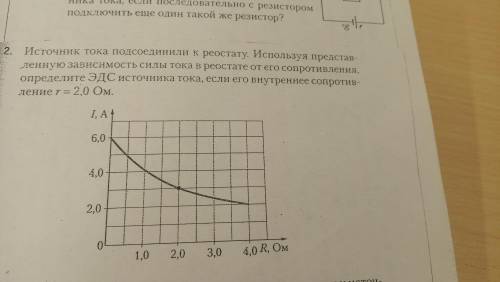 Источник тока подсоединили к реостату. Используя представленную зависимость силы тока в реостате от