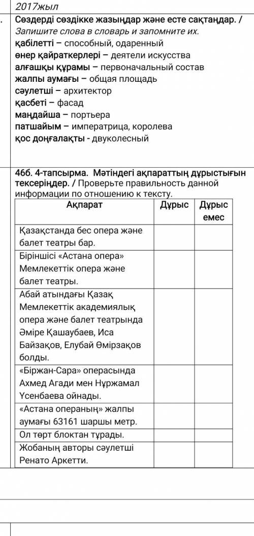 Б-2- ТапАқпарат Дұрыс Дұрыс емес Қазақстанда бес опера және балет театры бар. Біріншісі «Астана опер