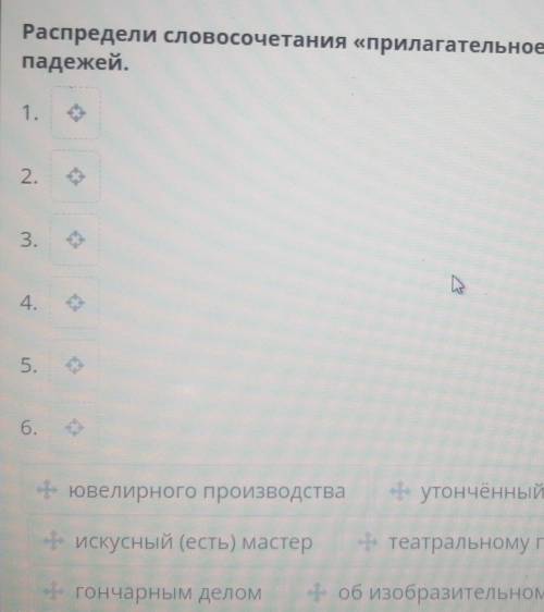 Искусство. Склонение имён прилагательных. Повторение по разделу Распредели словосочетания «прилагате