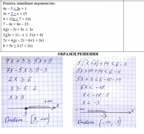 Х – 5 < 3x + 1 3x + 7 > x + 15 4 + 12х > 7 + 13х 7 – 4х < 6х – 23 4∙(x – 3) + 5x 3x 2∙(