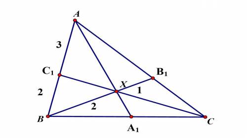 Известно, чтоAC 1:C 1B=3:2,BX:XB1=2:1. Вычислите отношениеCA 1:A 1B