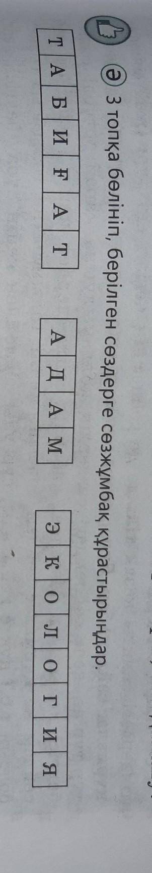 Ә2-тапсырма.3 топқа бөлініп,берілген сөздерге сөзжұмбақ құрастырыңдар.Табиғат,адам,экология​