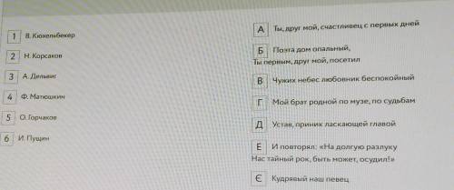 Установите соответствие между другом-лицеистом А. Пушкина (1-6) и упоминанием о нем в стихотворении