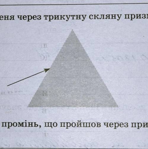 Побудуйте приблизний хід променя через трикутну скляну призму (див. фото). У якому напрямку відхиляє