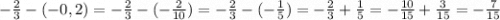 -\frac{2}{3}-(-0,2)=-\frac{2}{3}-(-\frac{2}{10})=-\frac{2}{3}-(-\frac{1}{5})=-\frac{2}{3}+\frac{1}{5}= -\frac{10}{15}+\frac{3}{15}=-\frac{7}{15}