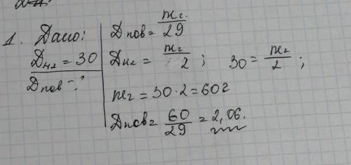 Обчислити відносну густину газу за повітрям ,якщо його відносна густина за воднем 30​