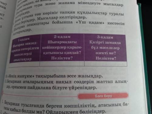 Әнгіме эпизодтары бойынша <<Үш Қадам>> кестесін толтырындар