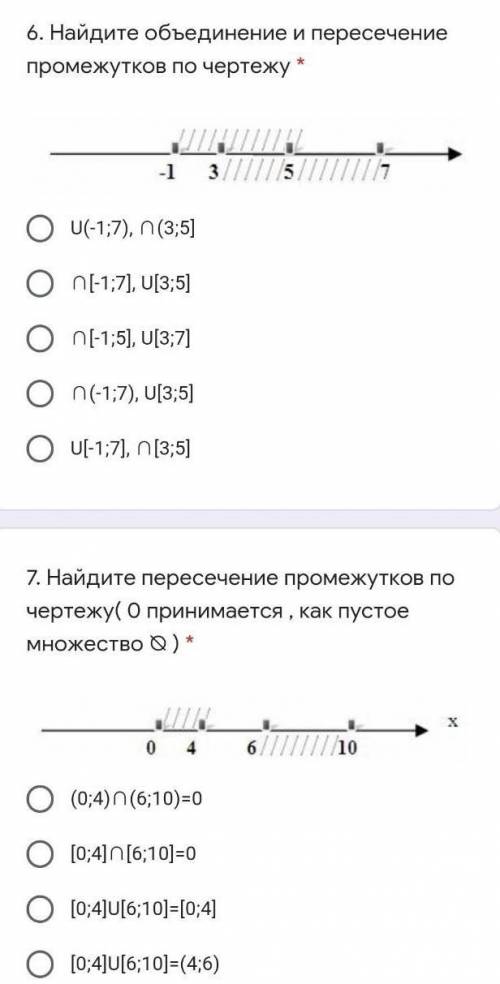 6. Найдите объединение и пересечениепромежутков по чертежу​