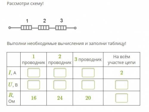 Рассмотри схему! Выполни необходимые вычисления и заполни таблицу! При необходимости округли ответ д