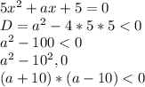 5x^2+ax+5=0\\D=a^2-4*5*5