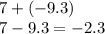 7 + ( - 9.3) \\ 7 - 9.3 = - 2.3