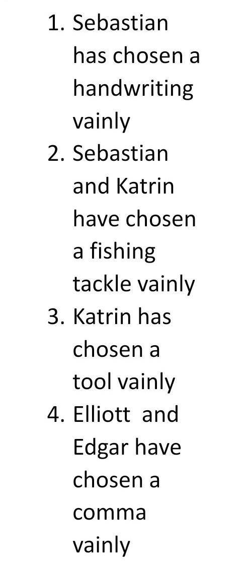 Sebastian has chosen a handwriting vainly  Sebastian and Katrin have chosen a fishing tackle vainly 