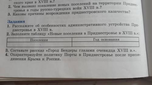 Заполните таблицуновые поселения в Приднестровье в XVIII в