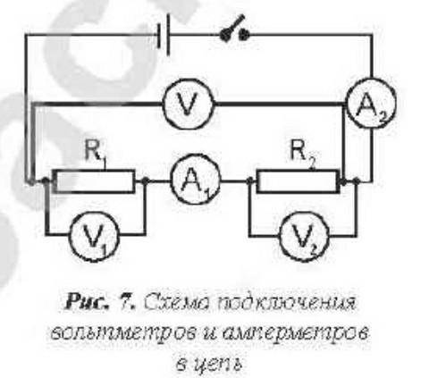 Соберите цепь, схема которой изображена на рисунке 7. Замкните цепь, снимите показания амперметров: