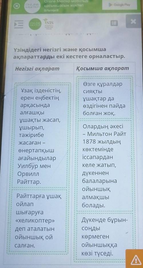 Үзіндідегі негізгі және қосымша ақпараттарды екі кестеге орналастыр.Негізгі ақпаратҚосымша ақпаратӨз