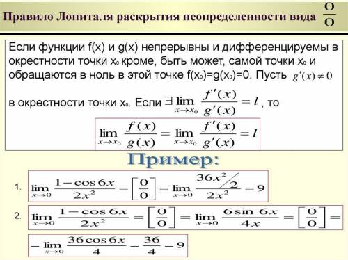 Правило Лопиталя раскрытия неопределенностей.