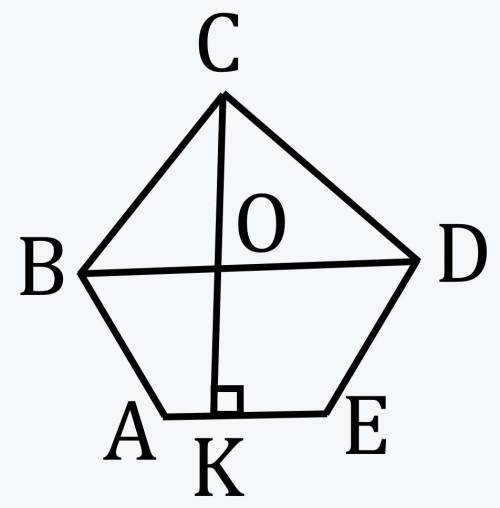 Найти площадь пятиугольника ABCDE, если BD║AE, CK ⊥ AE, BD=8см, AE=6см, CK=9см и CO=3см