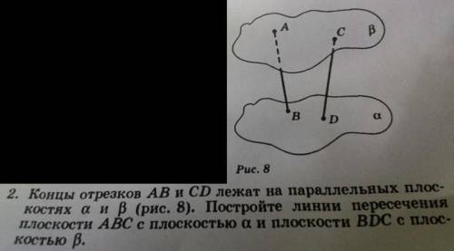 Концы отрезков АВ и СD лежат на параллельных плоскостях α и β. Постройте линии пересечения плоскости