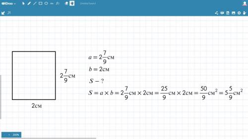 Найдите площадь прямоугольника, если длинна 2,7/9 см, а ширина 2 см​
