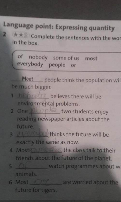 Language point: Expressing quantity *** Complete the sentences with the words2in the box.mostof nobo