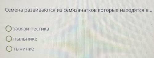 Семена развиваются из семязачатков которые находятся в... завязи пестикапыльникетычинке ​