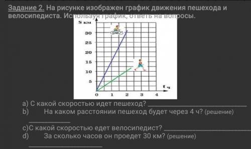 Задание 2 На рисунке изображе график движения пешехода и велосипедиста. Используя график, ответь на