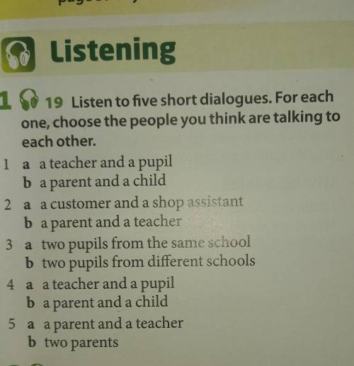 Listen to five short dialogues.For each one,choose the people you think are talking to each other. ​