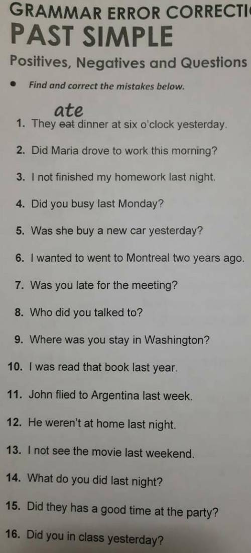 Positives, Negatives and Questions Fins and coveat me muntes below1. They eat dinner at six o'clock