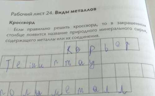 Рабочий лист 24. Виды металлов КроссвордЕсли правильно решить кроссворд, то встолбце появится назван