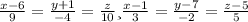 \frac{x-6}{9} = \frac{y+1}{-4} = \frac{z}{10} и \frac{x-1}{3} = \frac{y-7}{-2} = \frac{z-5}{5}