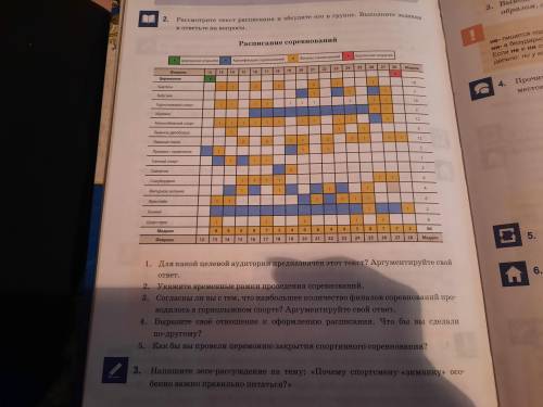 Рассмотрите текст расписания и обсудите его в группе. Выполните задания и ответьте на вопросы