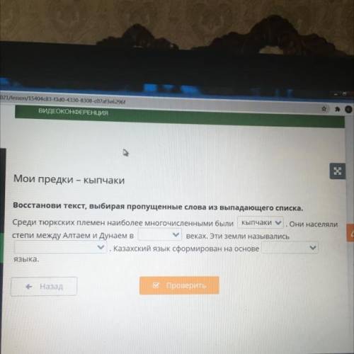 Мои предки – кыпчаки Восстанови текст, выбирая пропущенные слова из выпадающего списка. Среди тюркск
