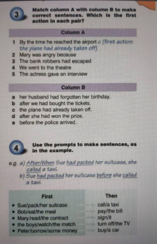 Match column a with column b to make correct sentences. which is the first action in each pair?