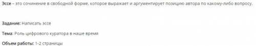 Задание: Написать эссе Тема: Роль цифрового куратора в наше время Объем работы: 1-2 страницы нужно