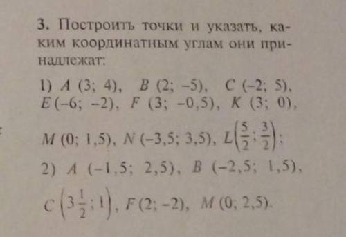 3. Построить точки и указать, каким координатным углам они принадлежат: (остальное на картинке)​