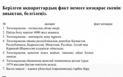 Берілген ақпараттардың факт немесе көзқарас екенін анықтап, белгіленіз нужно ​